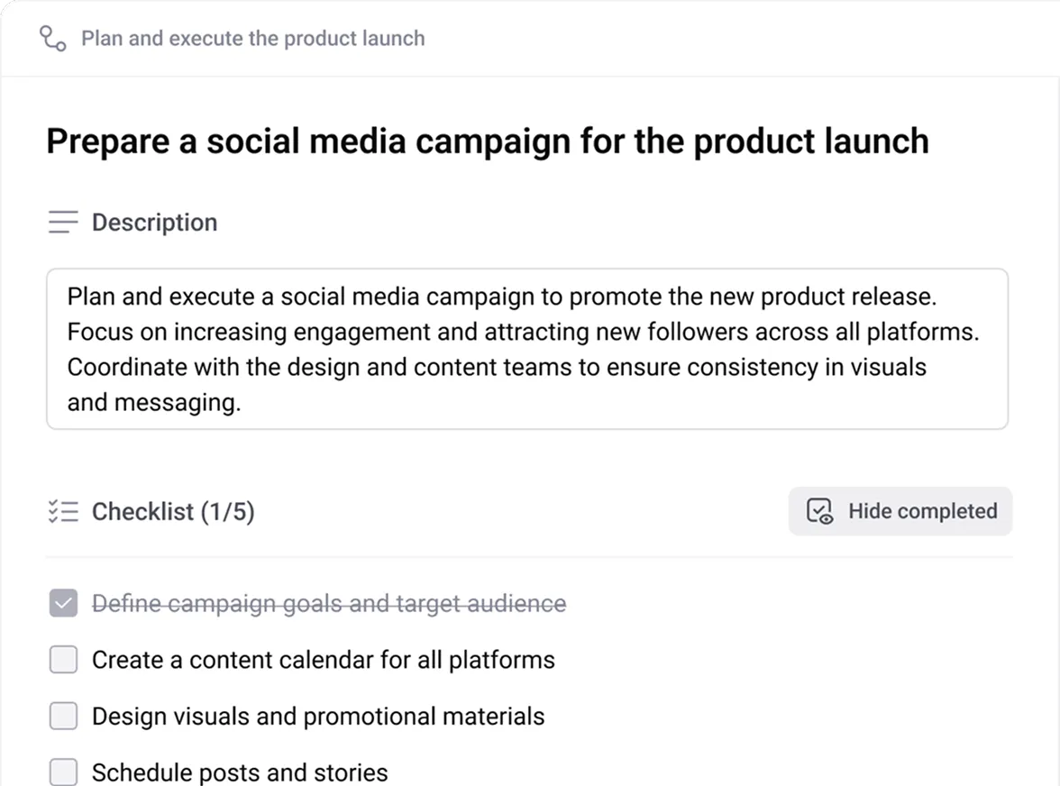 Checklists and task descriptions