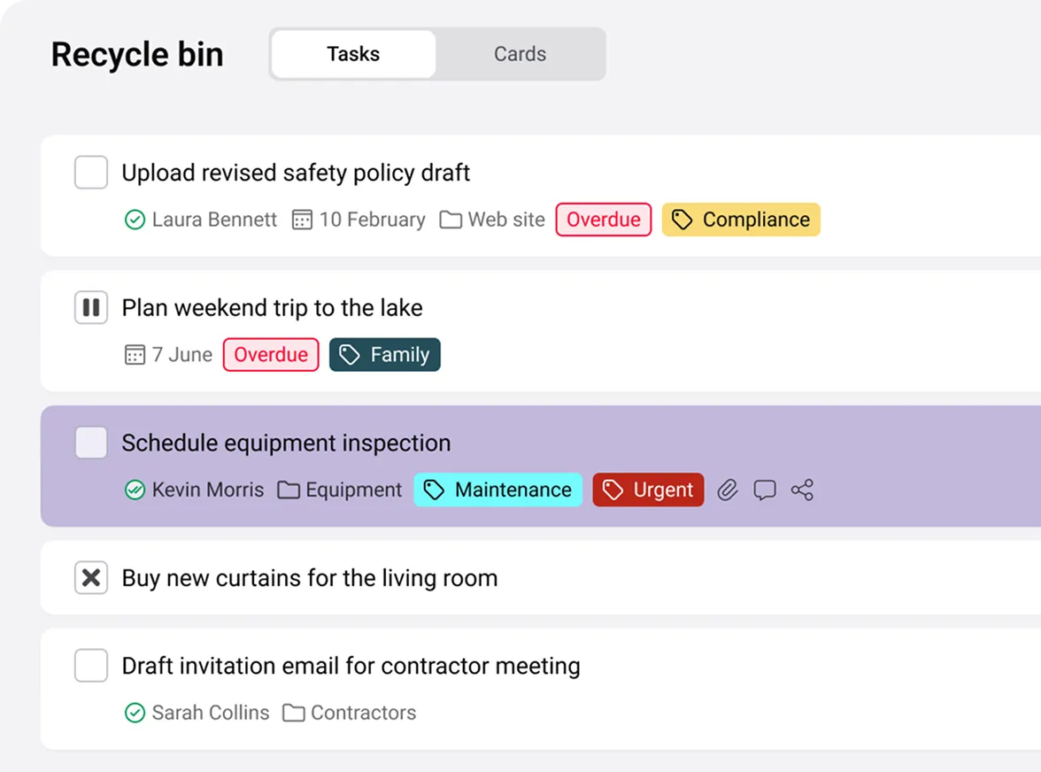 Recycle bin and archive