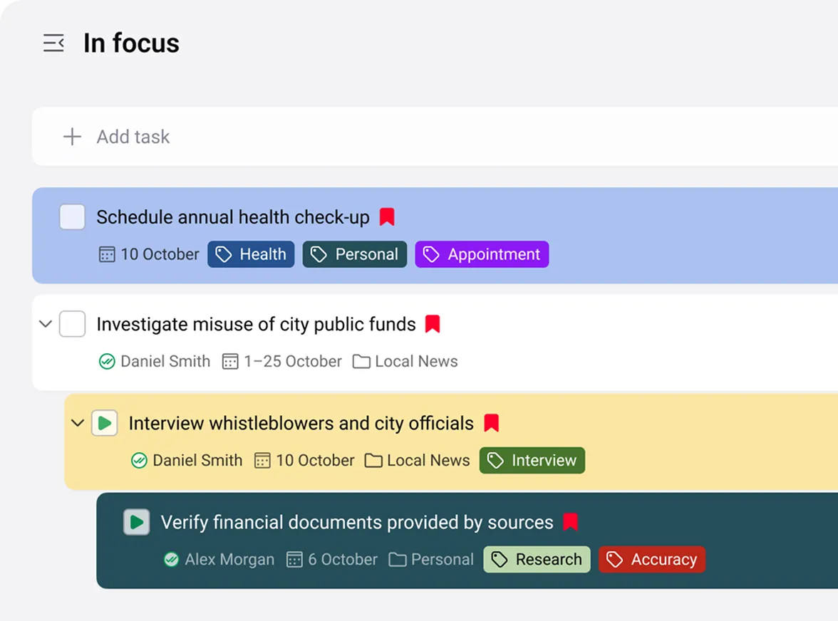 Tags, colors, and focus
